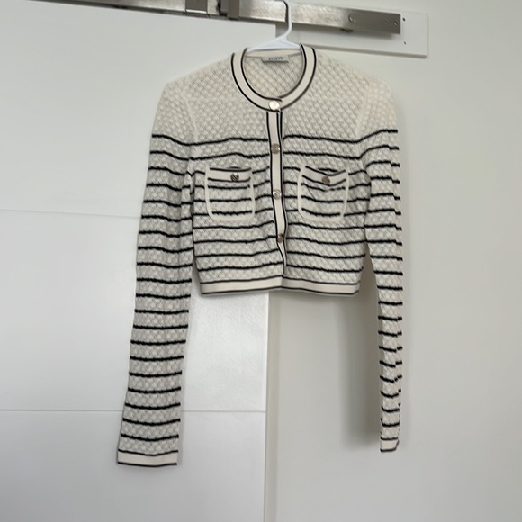 Sandro White and Black Striped Cardigan Size 3 - Picture 2 of 6